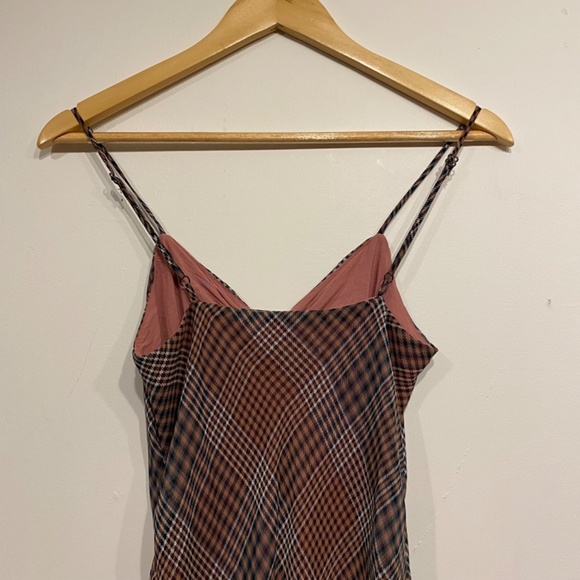 Urban Outfitters Plaid Pink Cinched V-Neck Bow Slip Mini Coquette Dress Size XS - Picture 4 of 5